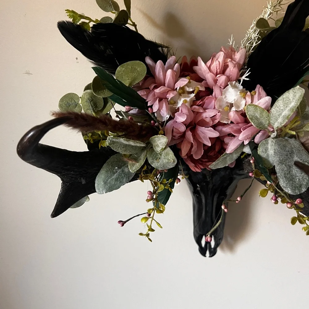 Black Floral Skull Wall Decor Coquette Gothic Western authentic skull  Beautiful